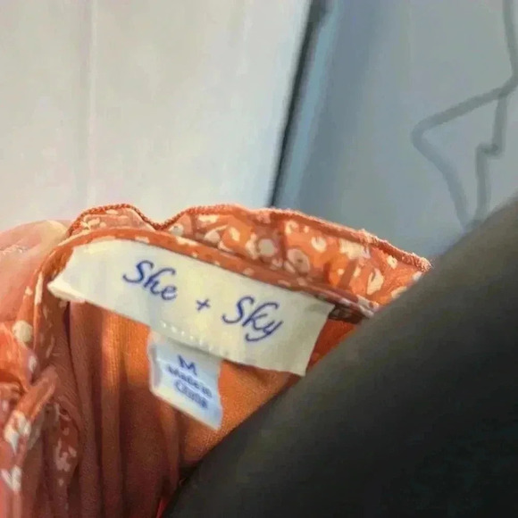 She and Sky Lined Coral Ruffle Dress - Picture 6 of 7